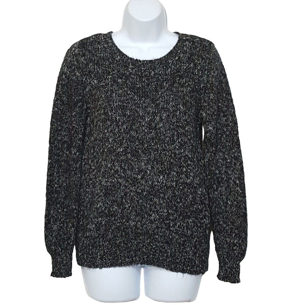 St. John's Bay Womens Sweater Medium Black Long Sleeve Knit Pullover Metallic
